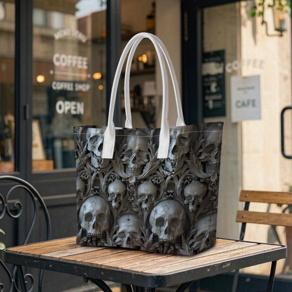 Gothic Skull Pattern Fashion Tote Bag Stylish Portable Casual Daily Carry Handbag