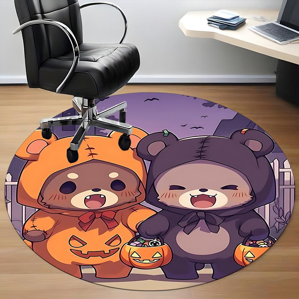 1pc Pumpkin Bear Office Round Area Rug, Under Office Chairs Bedroom Living Room Home Decor, Room Deco, Available in Various Sizes