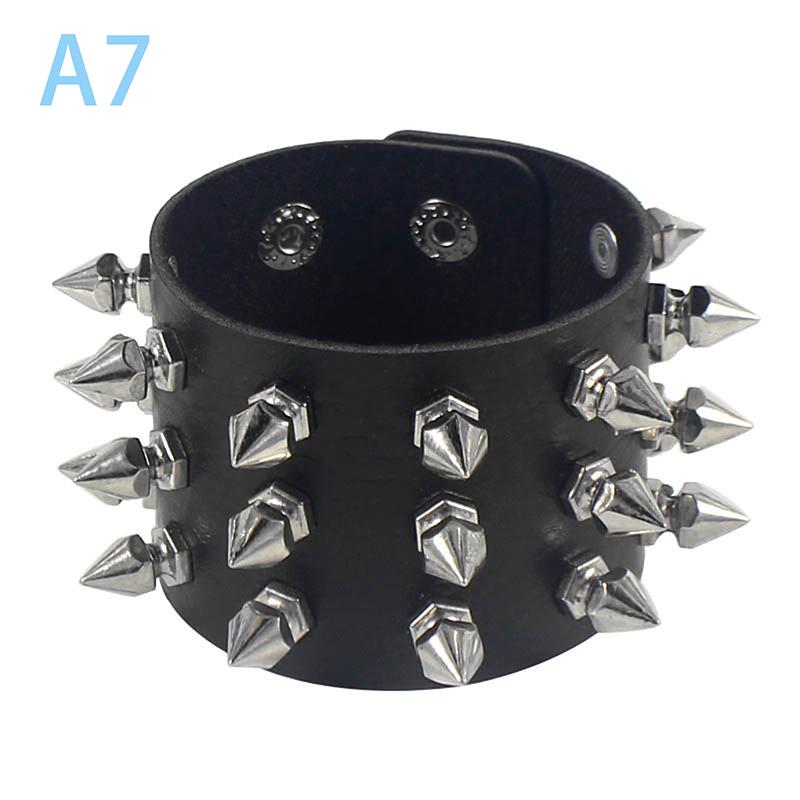 90S  Punk Style Bracelet Personality Pu Leather Three Rows Spikes Square Bracelets Bangle 2024 Party Jewelry Gift