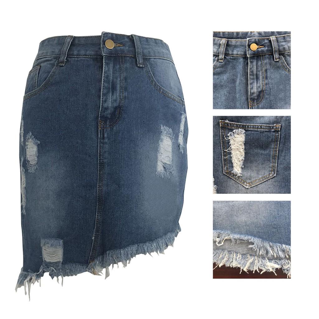 Fashion Women Solid Blue High Waist Buttons Leisure Short Casual Mini Skirt