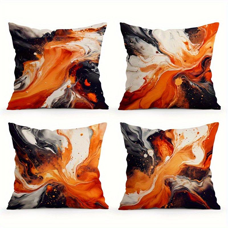 Jmg Clothing Unisex Orange/Black Home Decor Abstract Marbled Throw Pillow Covers Pattern Cushion Cover Suitable For Sofa Bedroom Car Pillow Cover