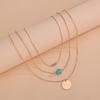 Popular, Geometric Disc Irregular Turquoise Pendant Necklace Ladies Multi-layer Necklace