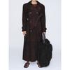 Womens Oversized Vintage Double-Breasted Belted Trench Coat Long Sleeve Suede Fleece Jacket Fall Winter