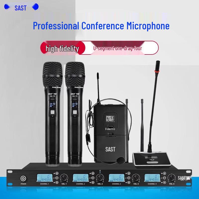Xianke OK-79 UHF Wireless Conference Microphone Set – One-to-Four Handheld, Gooseneck, and Headset Options with Anti-Howling Technology.