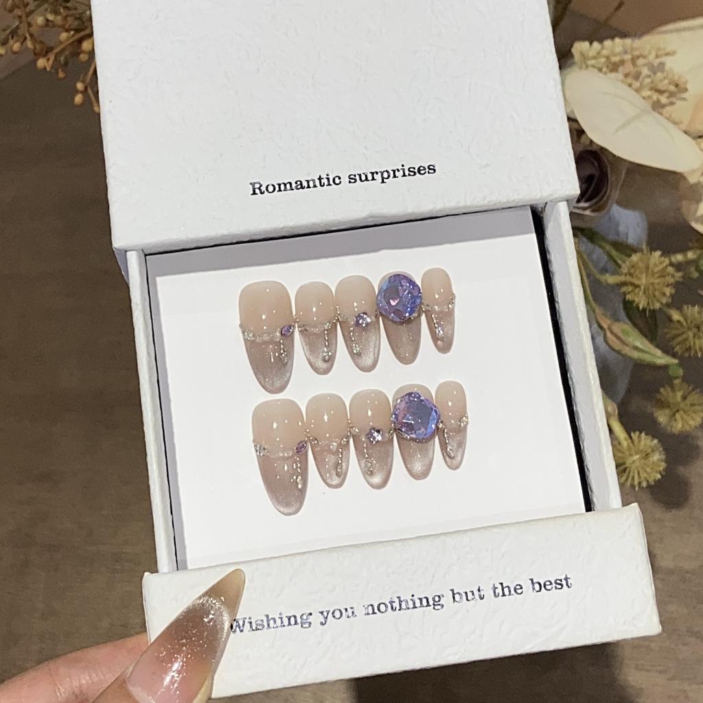 Light Luxury High-end Feeling Ice-transparent Gradient Cat Eye Small Diamond Glass Candy Square Beads Removable Nail Piece