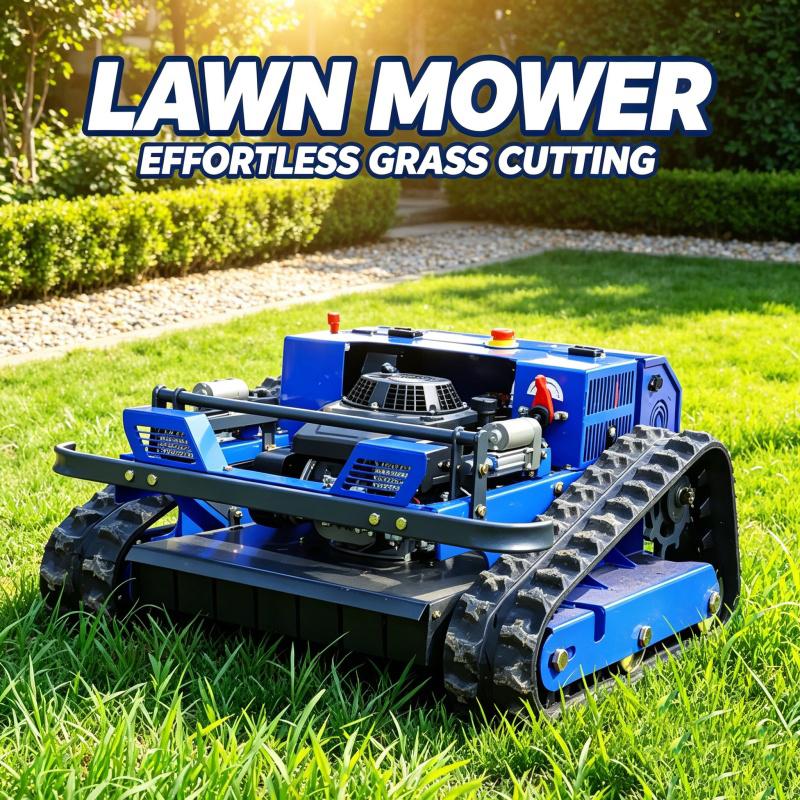 European Spot Long Distance Wireless RC Lawn Mower Robot Lawn Mower Anti Slip Rubber Track CE EPA Crawler Mowing Robo