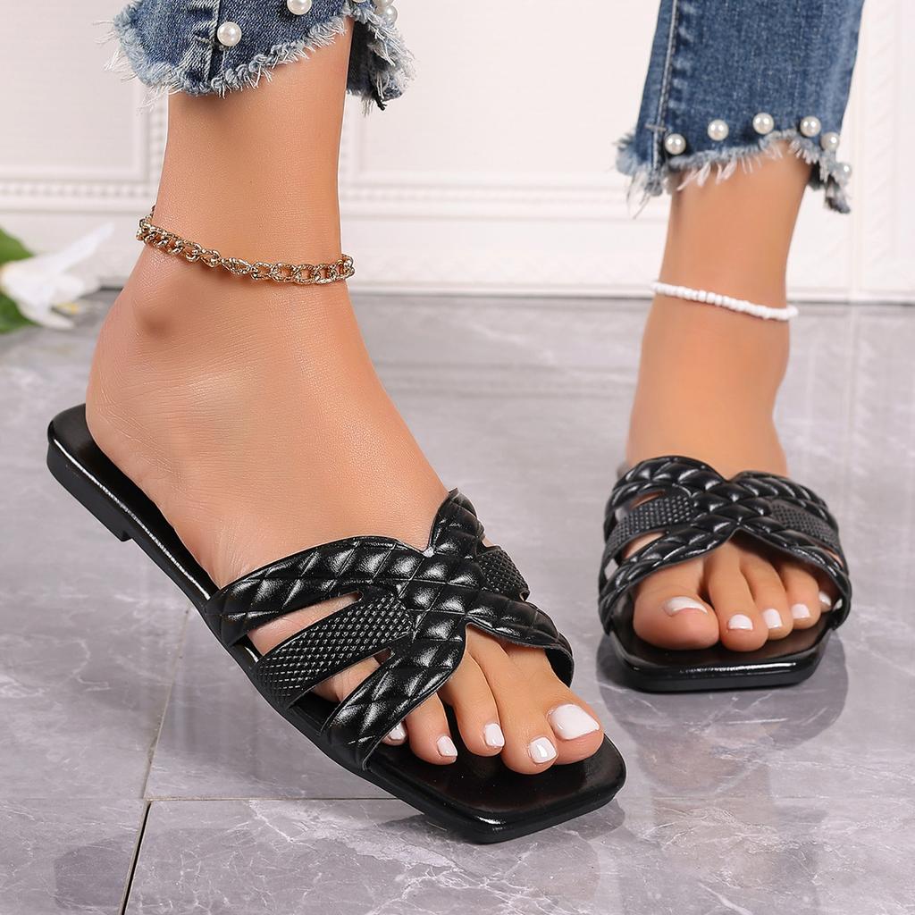 2025 High Quality Ladies Shoes Basic Women's Slippers Fashion Peep Toe Daily Slippers Women Summer Plus Size Solid Flat Slippers