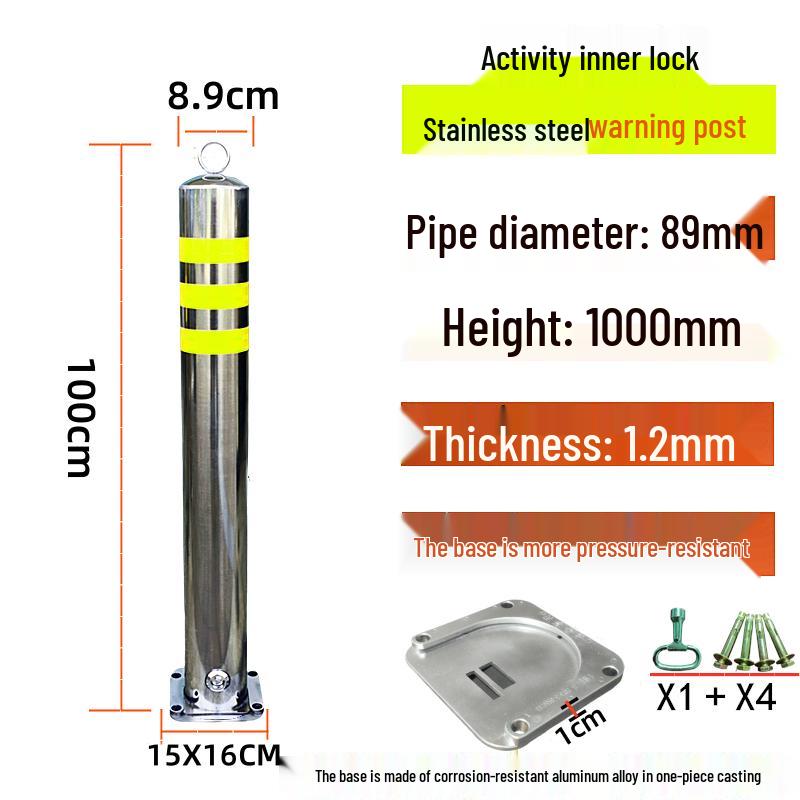Stainless Steel Reflective Bollard: Thickened Anti-Collision Road Post, 304 Steel Parking Space Isolation Post.