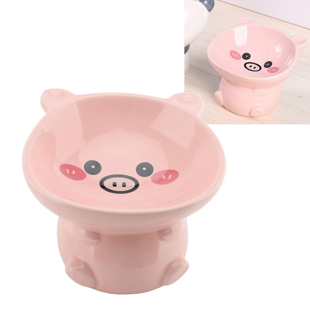 Cat Food Bowl Elevated for Dog Ceramic Cute Cartoon Animal Piggy Shape Tip Proof Home Multifunctiona