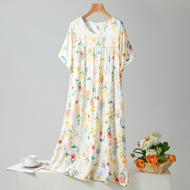 Damen Sommer Süßes Nachthemd für Damen Locker Hauskleidung Blumendruck Nachtwäsche für Damen Nachthemd Kirschen Aufdruck Loungewear Nachthemden