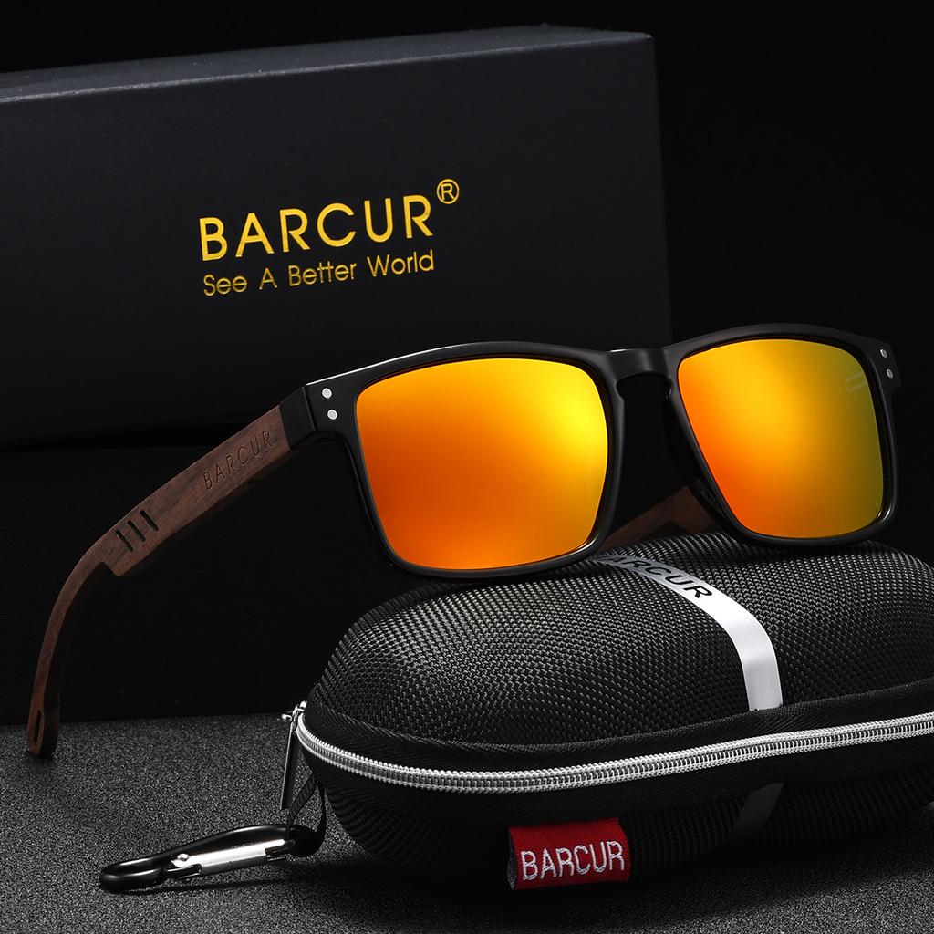 BARCUR Occhiali da Sole Polarizzati Quadrati in Legno Fatti a Mano per Uomo Donna Vintage Occhiali da Sole Scelta Regalo Perfetta con Confezione Completa