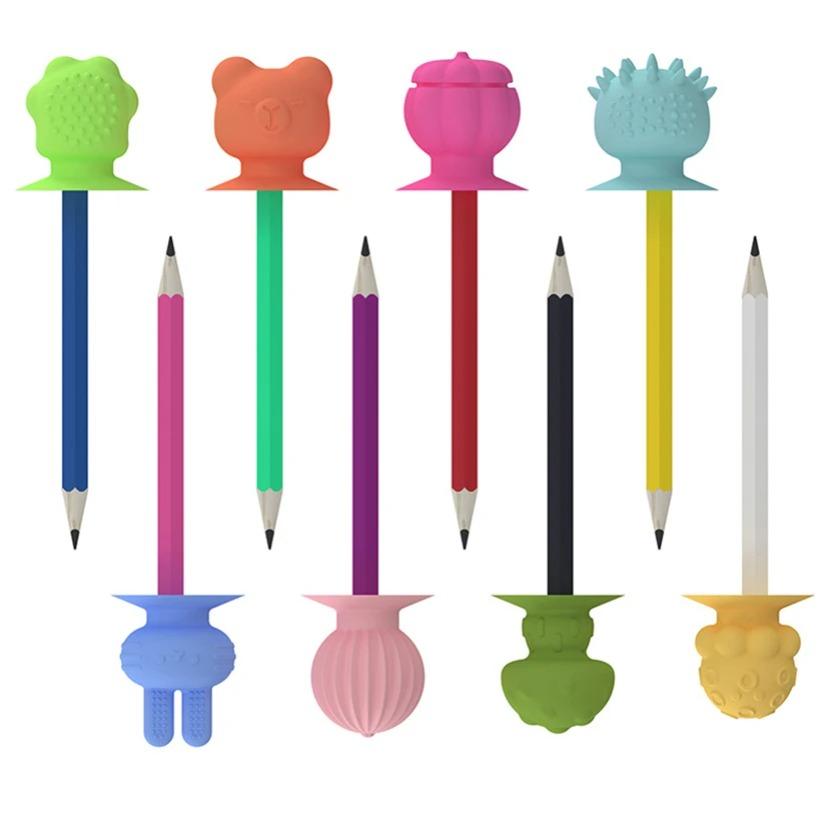 Cartoon Textured Suction Cup Sensory Stone Autism Anxiety Relief Pen Cover Fidget Toys for Kids Gifts Classroom Prizes