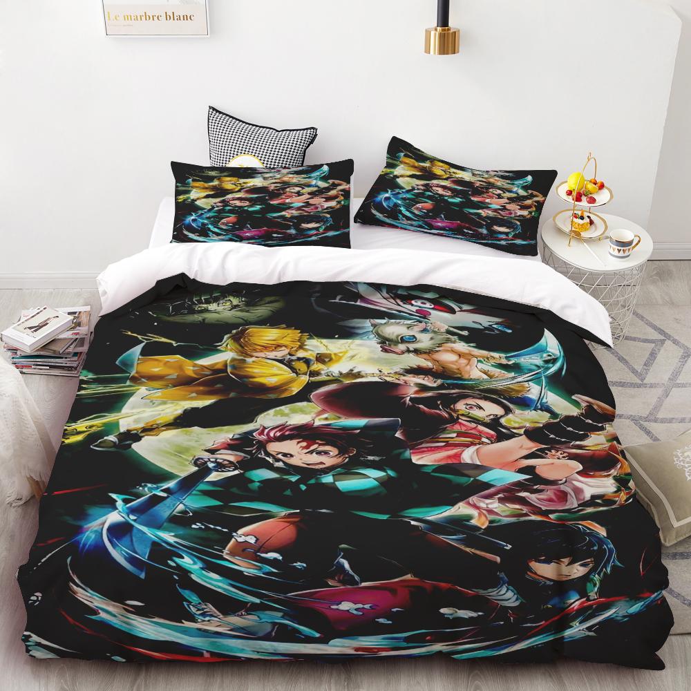 Duvet Covers Demon Slayer Bedding Sets Cartoon Comforter Bed Linen Boys Kids Single Double Size Soft Bedclothes Home Decor Anime