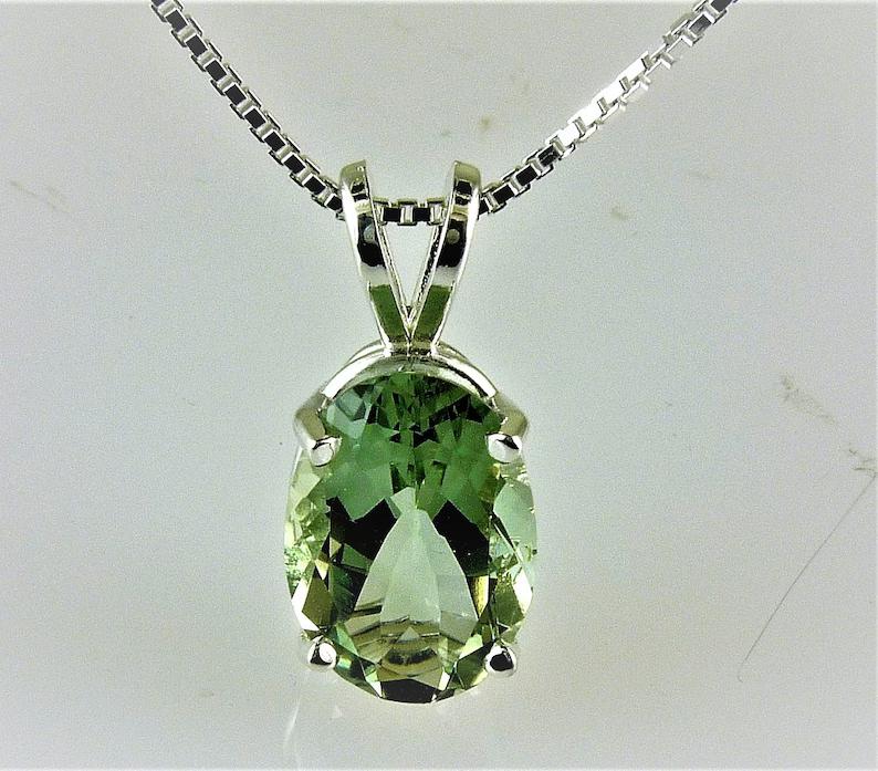 Beautiful Natural Oval Cut Green Amethyst Pendant with Chain 925 Sterling Silver