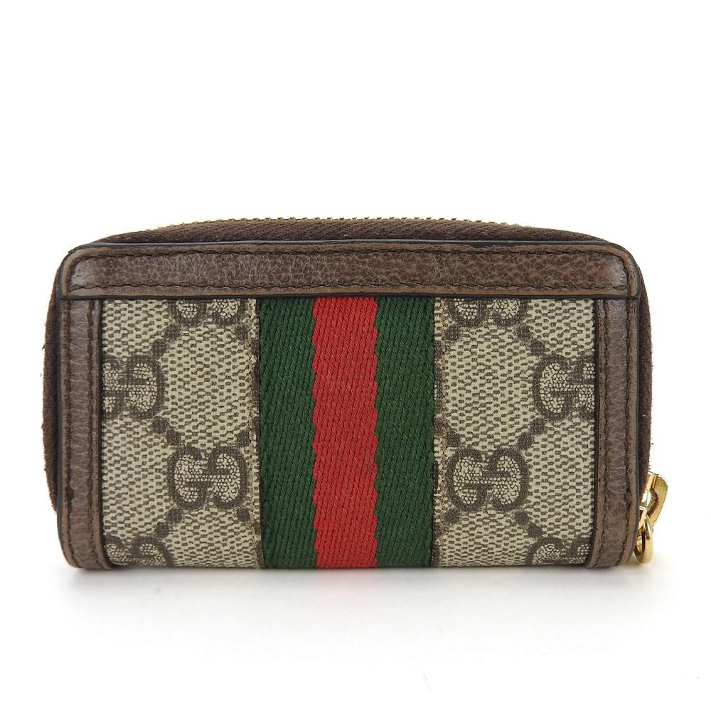 Gebrauchter GUCCI Schlüsselanhänger Off-Leder 523157 Sherry-Linie GG Supreme Canvas/Leder Beige Braunes Band