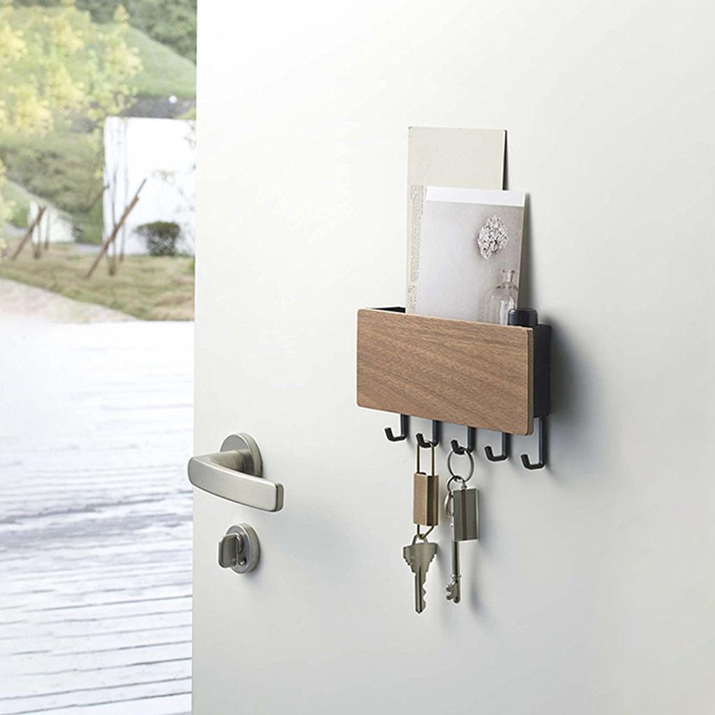 Hallway Wall Holder Wooden Punch Multifunctional Key Holder for Bag Hat Scarf