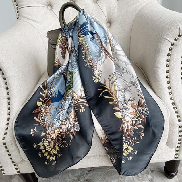 90cm *90cm Design Scarf Lady Shawl Printed Silk Felt Headscarf Scarf Lady Headscarf Square Scarf Lady Wrap Scarf 2021