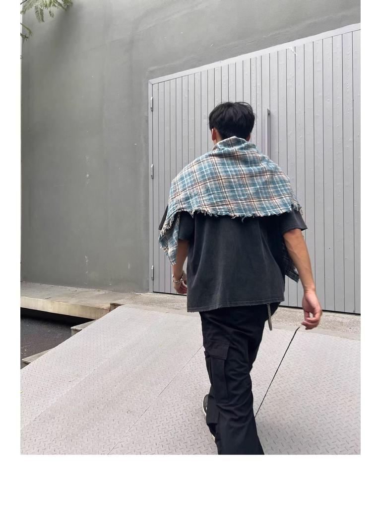 American Retro Tassel Distressed Plaid Shirt - Trendy Raw Edge Design Unisex Jacket for Spring and Autumn