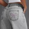 Girls High Waist Straight Leg Jeans with Embroidery Loose Fit Casual Pants