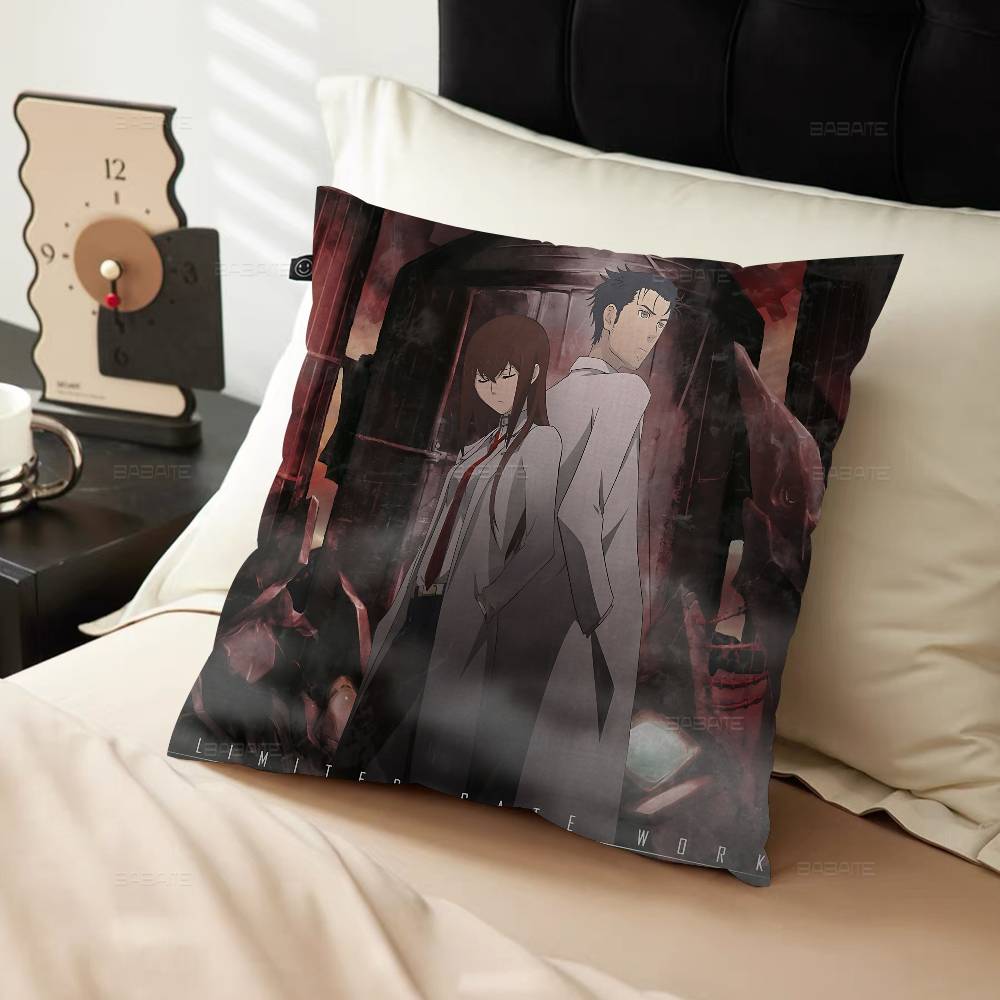 Anime Steins Gate Cushion Cover Car Throw Pillow Case For Sofa Car Christmas Gift 40X40Cm 45X45Cm