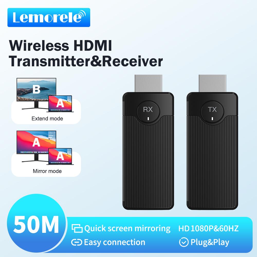 Lemorele Q50 Wireless HDMI Video Transmitter and Receiver Extender Kit Display Adapter Dongle for TV Monitor Projector Switch PC
