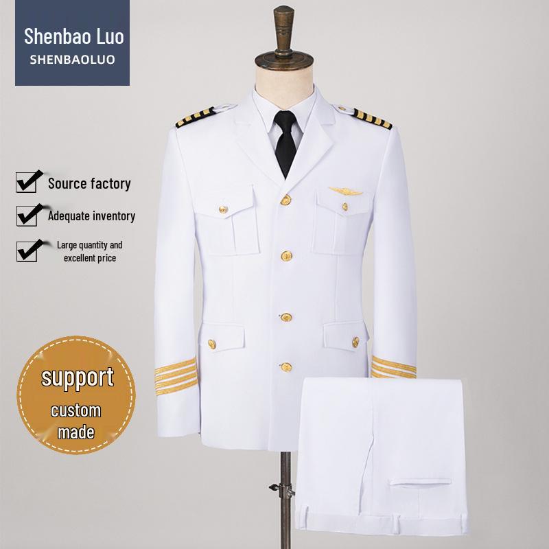Heren Witte Piloot Kapitein Uniform Set met Epauletten - Inclusief Beveiliging en Stewardess Uniform