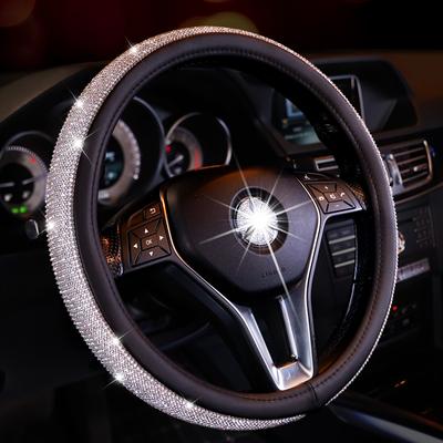 Bing Bling Błyszcząca Pokrowiec na Kierownicę Samochodową Skóra PU Kryształowe Cyrkonie Pokrowce na Kierownicę dla Kobiet Dziewczyn Auto
