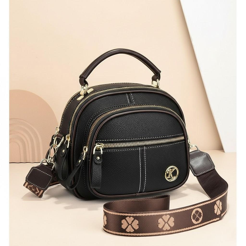 

Trendy PU Leather Crossbody Bag Compact Shoulder Bag for Women Casual Handbag Wallet Multiple Pockets Design чёрный