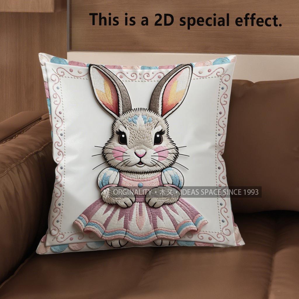 2D Cute Dressed Rabbits Pillowcase For Home Decor Pattern Cushion Cover Suitable For Sofa Bedroom Car Pillow Cover