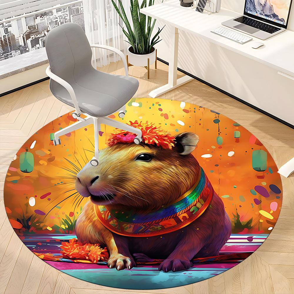 1pc Capybara Festival Office Round Rug, Carpet for Office, Gaming, Lightweight Round Floor Mat yy260205082