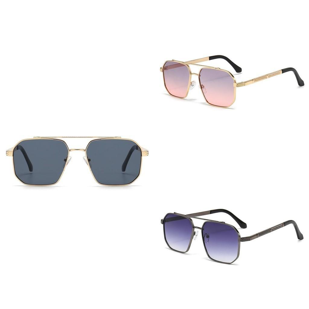 New Men's Sunglasses European And American Popular Metal Double Beam Stylish Oversized Shades Driving Sun Glasses Women