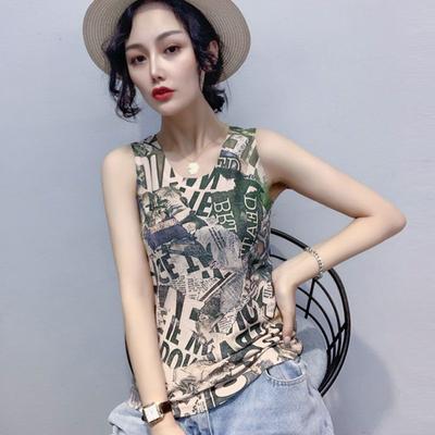 Kore Baskılı Atlet Kadın Yaz Yeni Moda Slim Fit Kolsuz Tişört Üst