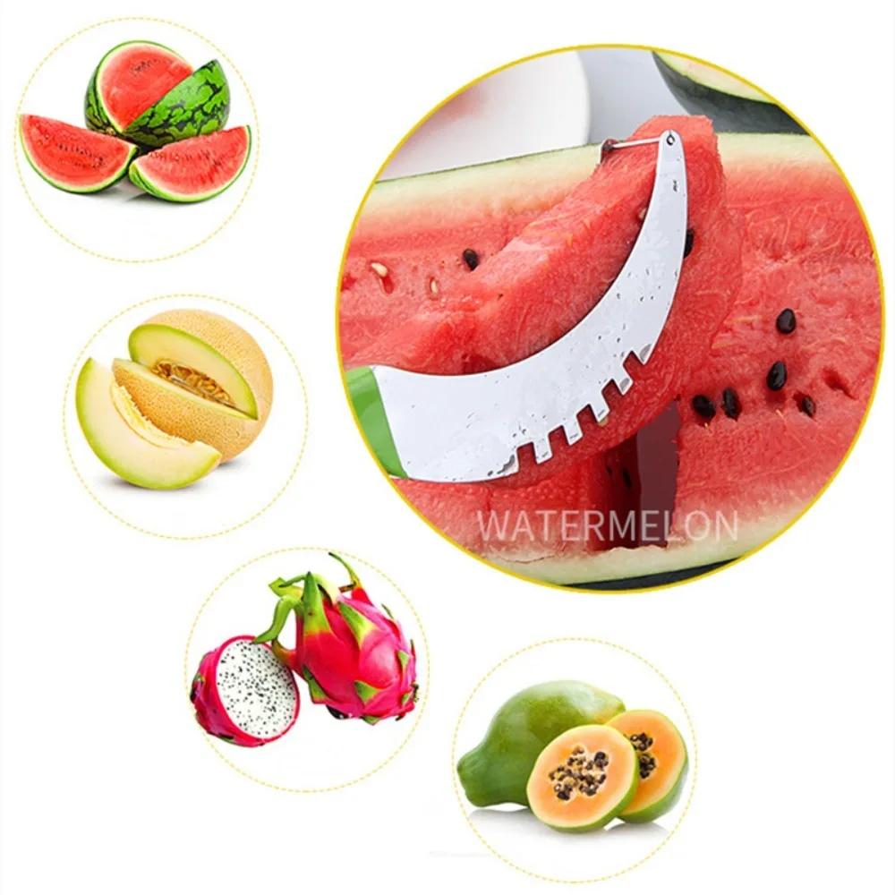 Stainless Steel Watermelon Slicer Non-slip Cutter Melon Cutter Plastic Wrap Handle Kitchen Gadget Fruit Cutting Tool Summer