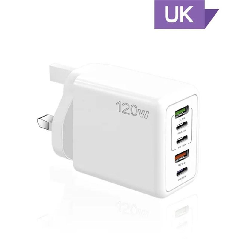 

120 Вт 5 портов USB C PD зарядное устройство для быстрой зарядки PD Quick Charge 3,0 USB C адаптер для зарядного устройства для телефона для iPhone 15 14 13 Xiaomi Samsung UK белый