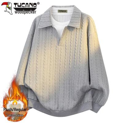 Men's Faux Two-Piece Lapel Polo Pullover