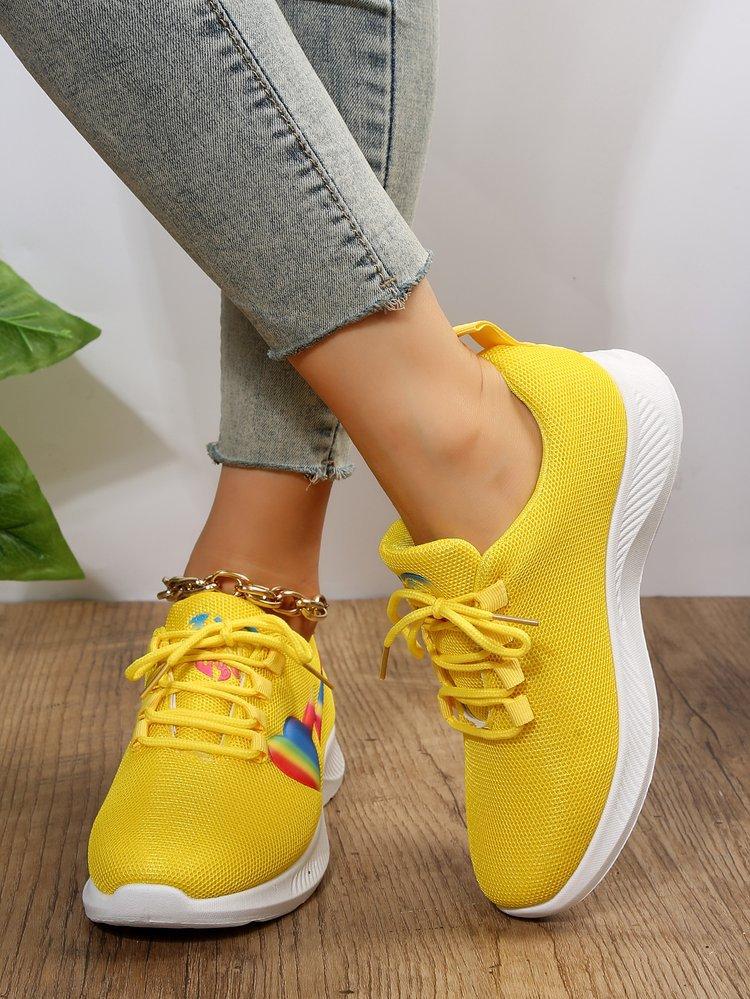 

Летние платформенные повседневные вязаные кроссовки женские на шнуровке радужные низкие кроссовки для бега одинарная обувь 43 жёлтый