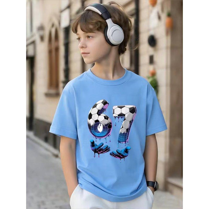 Kids Black 67 Sports Themed TShirt Soft Cotton Everyday Wear for Boys Girlsdf0193