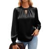 Women's Color Round Neck Long Sleeve Button Casual Business Shirt Top