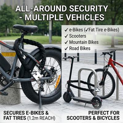 E Bike Chain Anti Theft Lock 1.2m Heavy Duty Bicycle Padlock Motorcycle MTB Square Link 6mm Thick Comes with 3 Keys