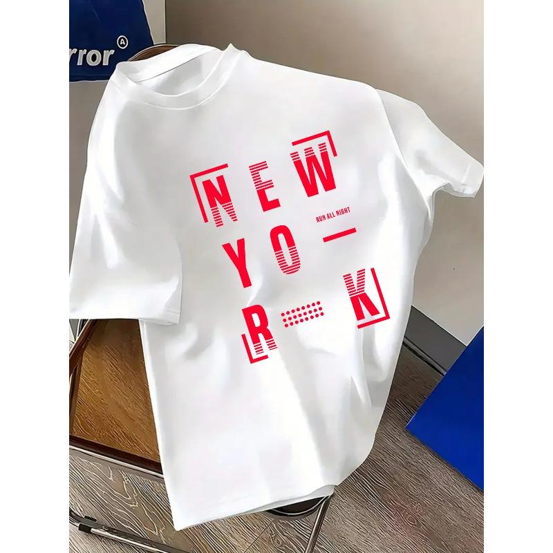 European sizes Men's T-Shirt  New York Style Letter Print Round Neck Short Sleeve T-Shirt Comfortable Casual Short-Sleeved T-Shirt for Summer