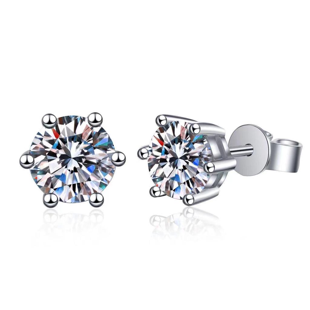 925 Sterling Silver Moissanite Six-Prong Stud Earrings for Women - Light Luxury, Versatile TikTok-Inspired Ear Cuffs