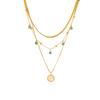 Fashion Layered Choker Necklace With Tree of Life Turquoise Pendant Titanium Steel