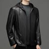 Leather Jacket Men's Handsome Hooded Casual Leather Jacket Middle-aged Dad Autumn and Winter Sheepskin Men's Jacket