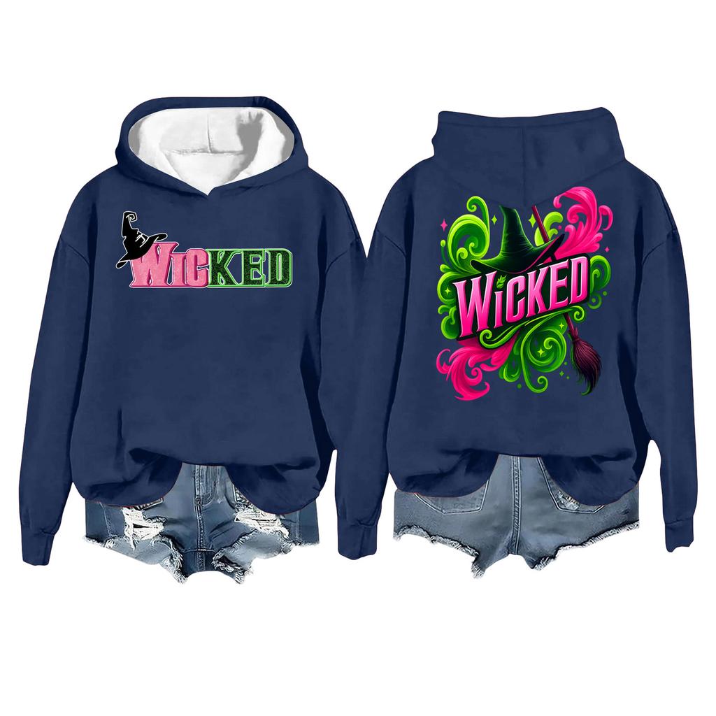 Women's Casual Long Sleeve Pullover Witch Print Hooded Sweatshirt