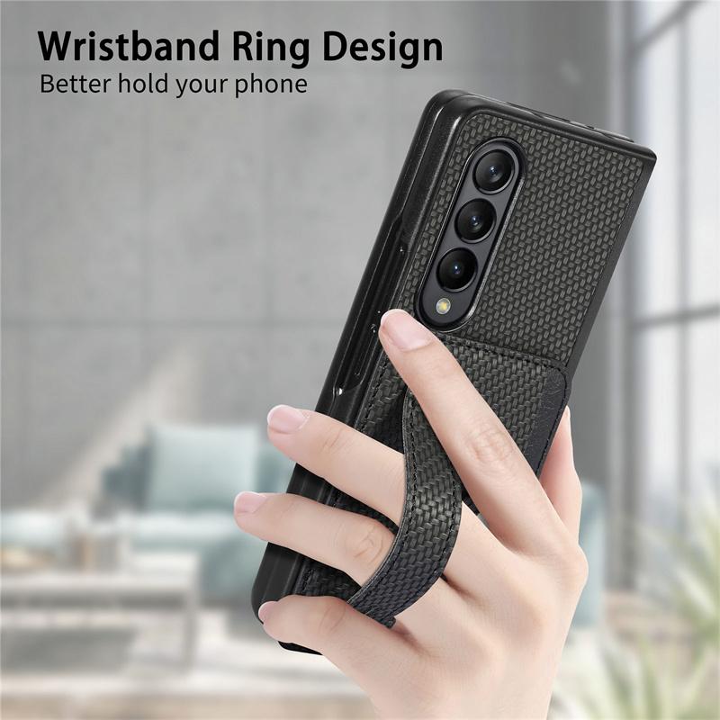 For Samsung Galaxy Z Fold 4 Z Fold 5 Z Fold 2 5G Shockproof Case Leather Card Wristband Protect Back Cover For Samsung Z Flip 5 4 3
