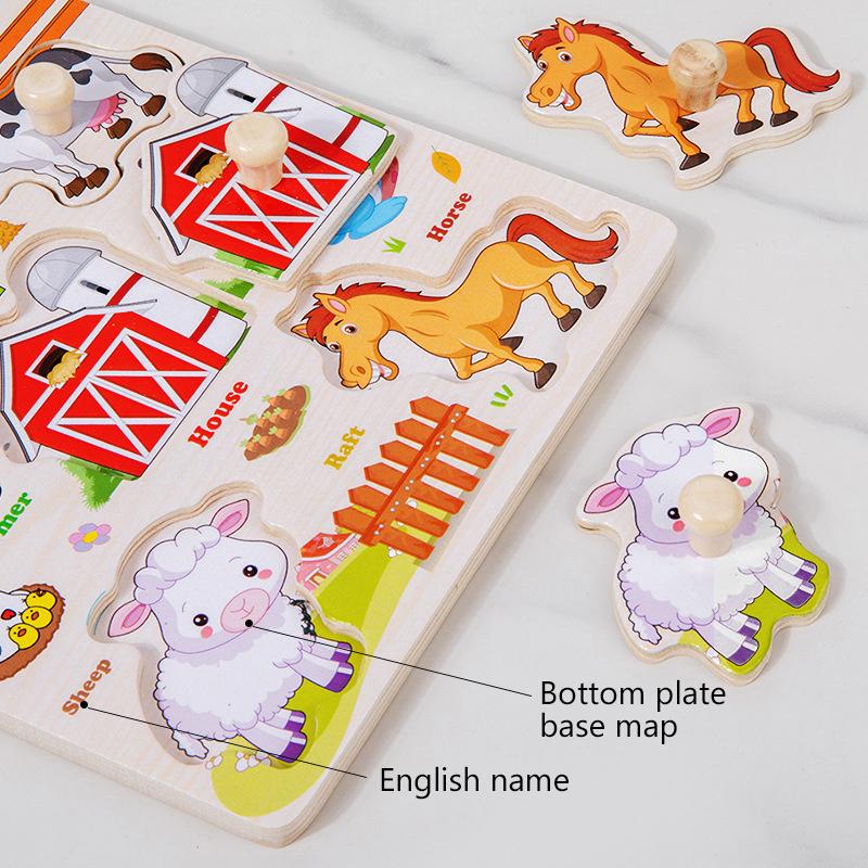 1 Set Cartoon Tier Verkehr Handgreifbretter Holzpuzzle Montessori Spielzeug für Kinder Frühes Lernen Lernspielzeug