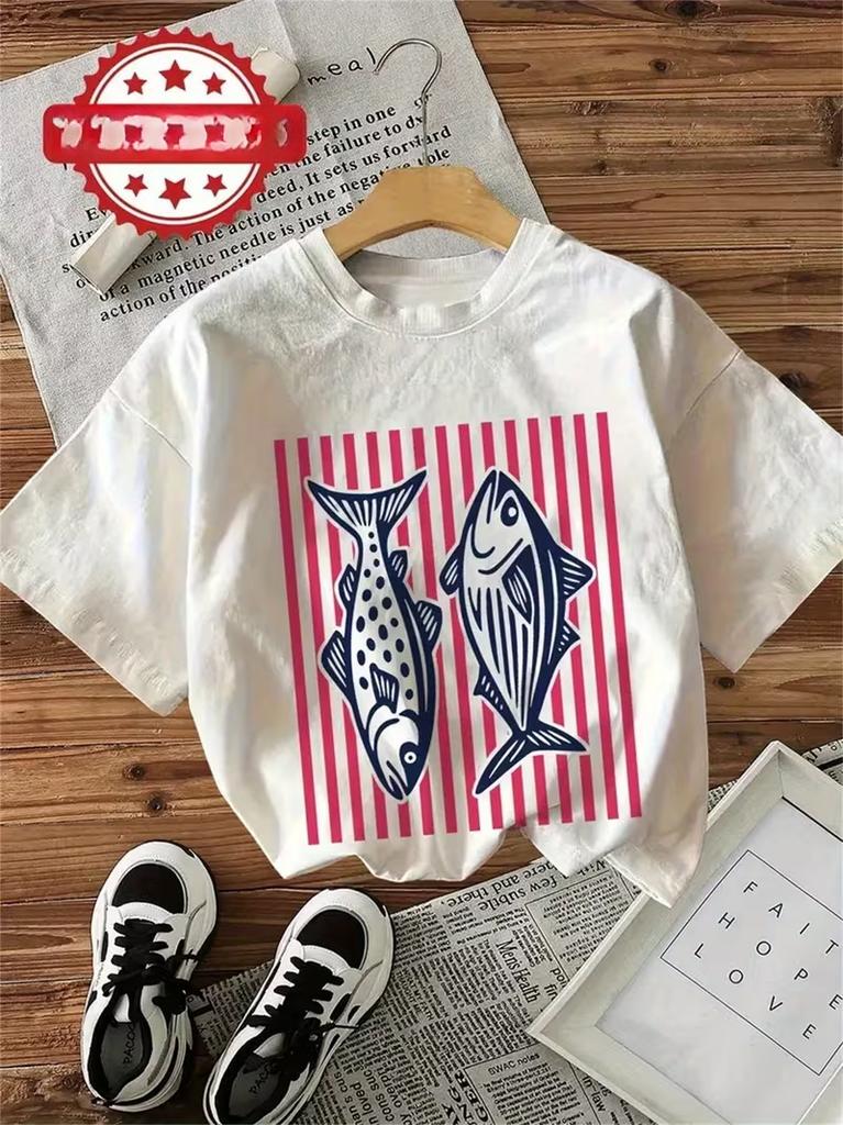 Cagliari Sardine Retro Graphic TShirt Italian Coastal Seafood Aesthetic TopCrew Neck Short Sleeve For Casual Daily Travel Wear