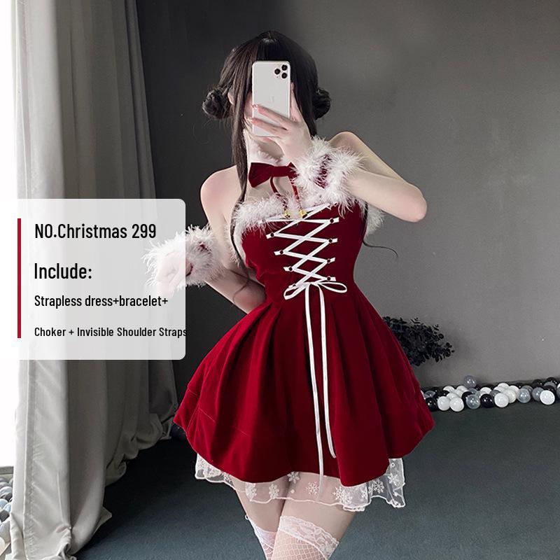 Domi La Velvet Strapless Dress: Festive New Year & Christmas Set for Feminine Autumn/Winter Elegance