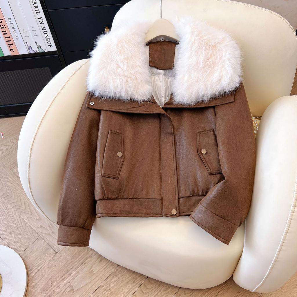 Guler Mare de Blană Palton de Damă din Blană Nou Îngroșat Cald Puf Bumbac Jachetă de Bumbac