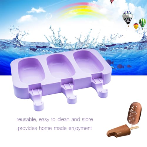 Beicemania? Silicone Popsicle Mold, Ice Cube Tray, Stick Ice, Popsicle Maker, Classic Purple, Includes 20 Wooden Popsicle Sticks